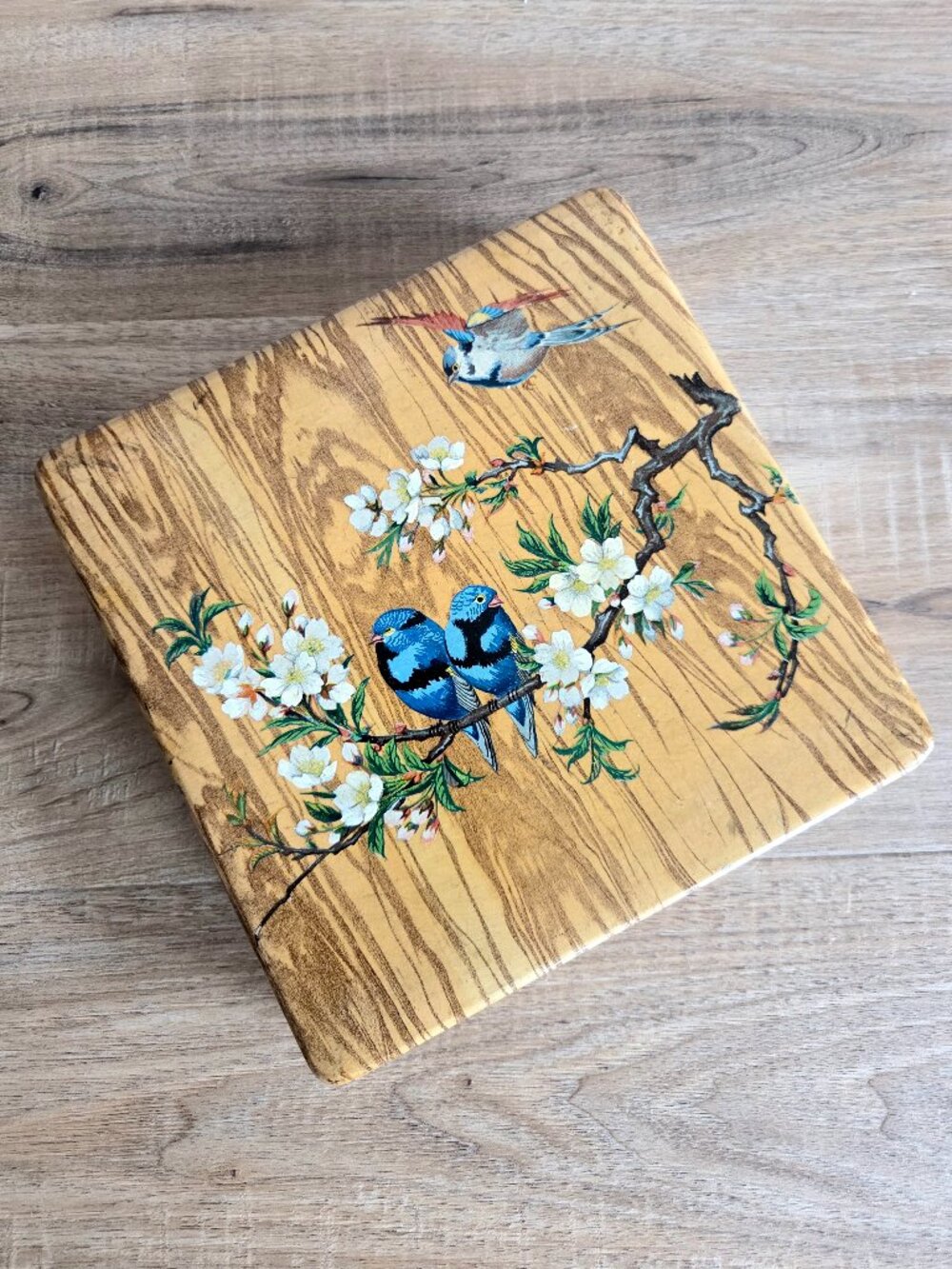 Wooden Trinket or Jewelry Box with Birds Design